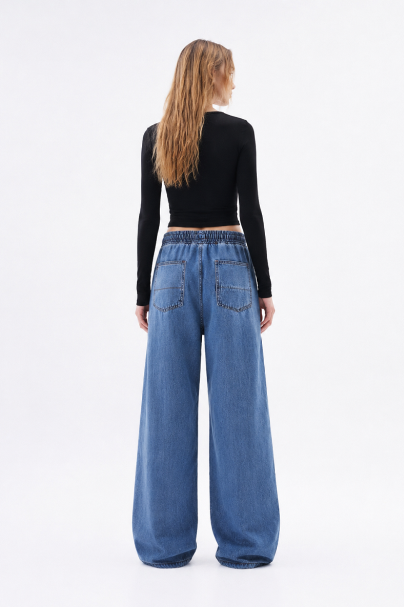 Women's Drawstring Waist Wide Leg Jeans