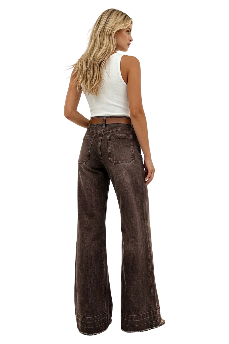Women's Vintage Wash High-Waisted Wide-Leg Jeans