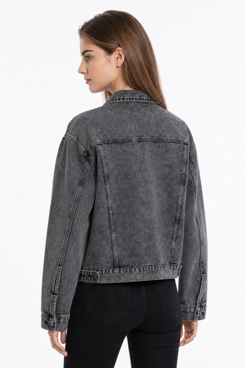 Women's Vintage Grey Acid Wash Denim Jacket
