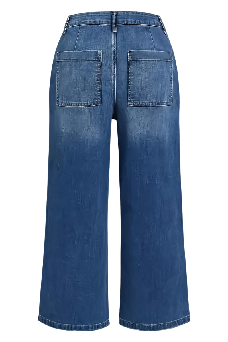 Women's High Waisted Wide Leg Jeans with Front Patch Pockets