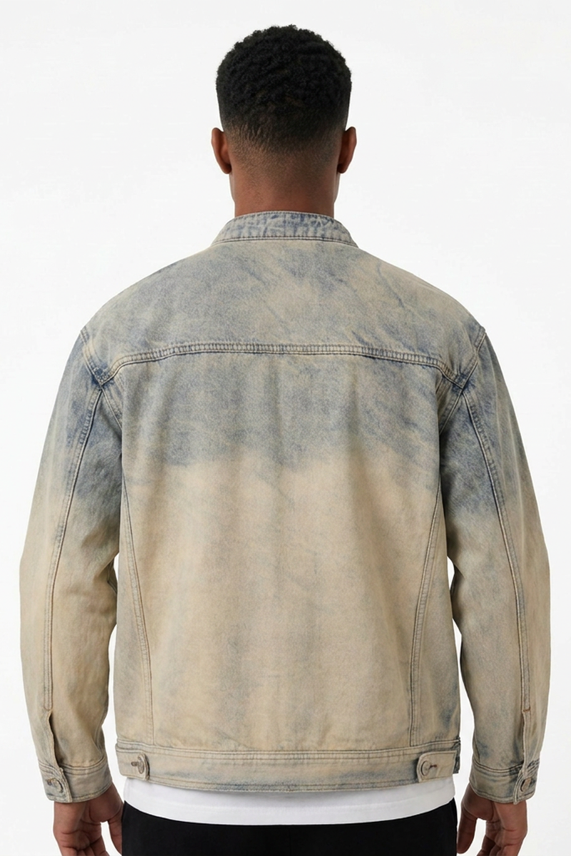 Men's Retro Faded Zip-Up Denim Jacket