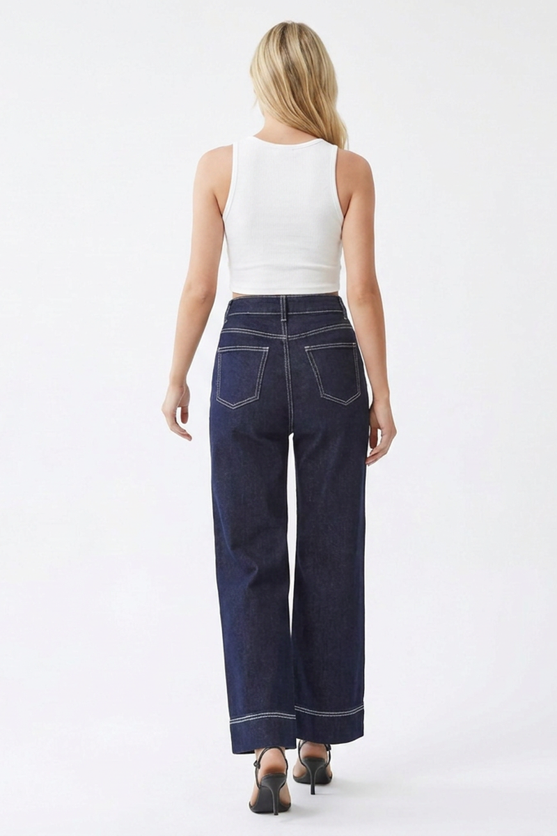 Women's Dark Wash High-Waisted Wide-Leg Jeans