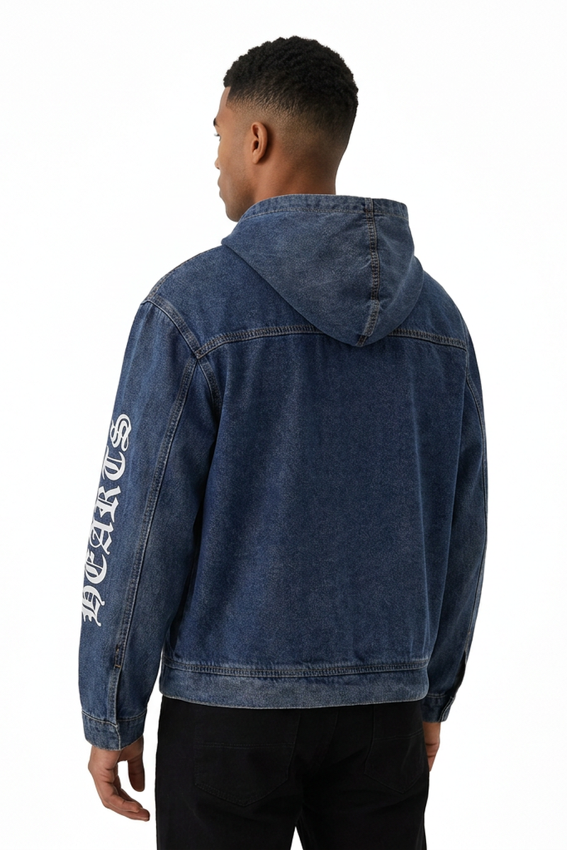 Men's Washed Blue Denim Hoodie