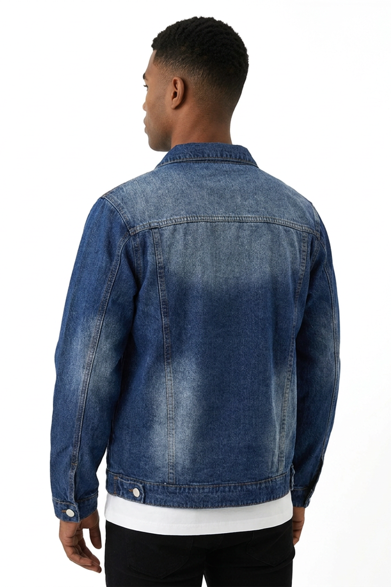 Men's Vintage Washed Denim Blue Distressed Jacket