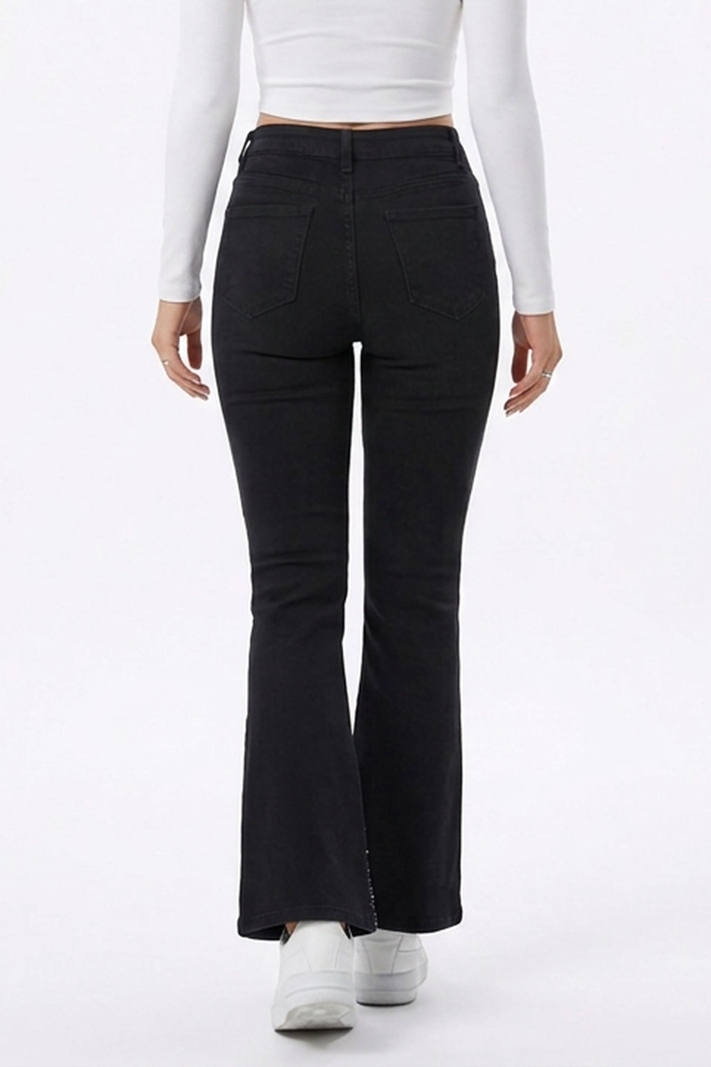 Women's Black Rhinestone Slim Fit Flare Jeans