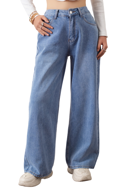 Women's High Waist Baggy Straight Leg Jeans