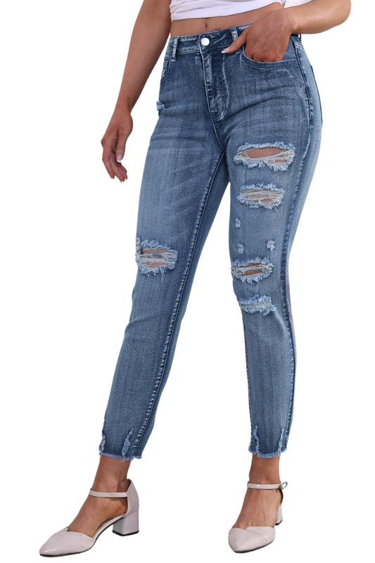 Women's High Waisted Distressed Skinny Jeans