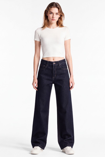 Women's Original Blue Wash High Waist Straight Leg Jeans