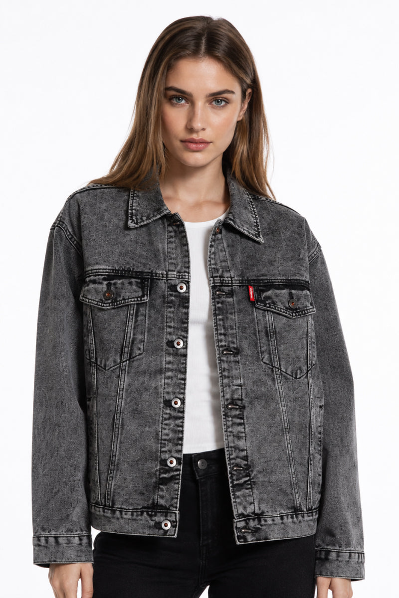 Women's Vintage Grey Acid Wash Denim Jacket