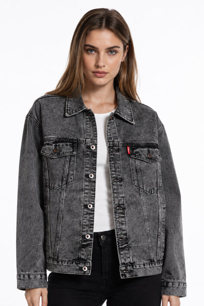 Women's Vintage Grey Acid Wash Denim Jacket