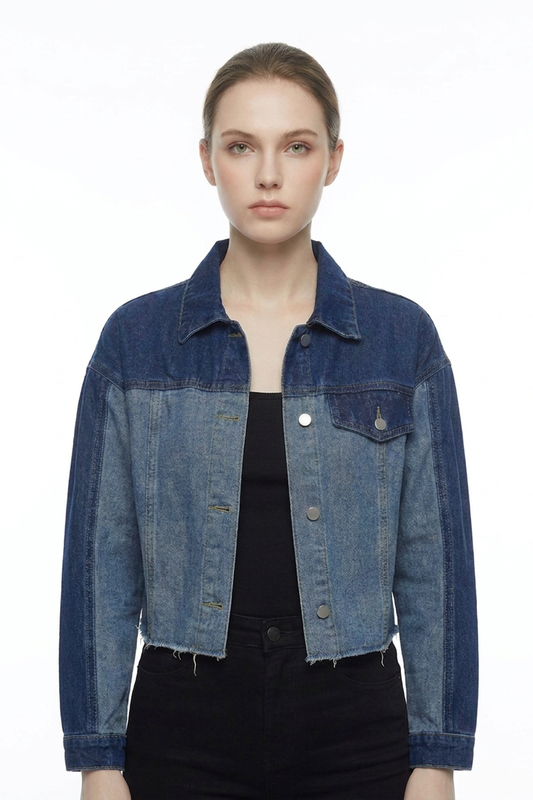 Women's Cropped Two-Tone Denim Jacket