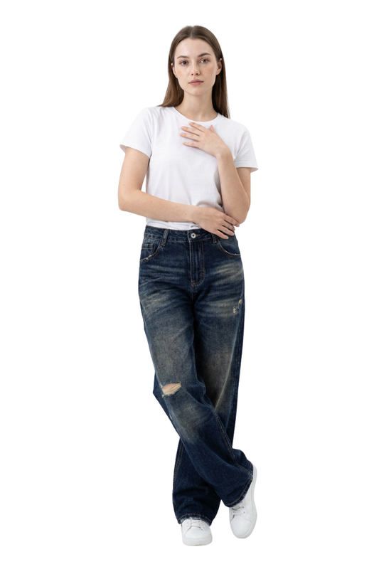 Women's Vintage Washed Distressed Straight-Leg Jeans