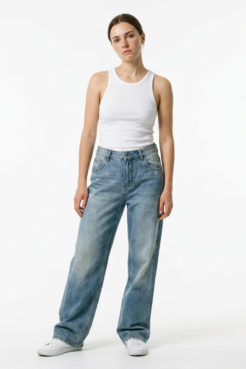 Women's Distressed High Waist Straight Leg Jeans