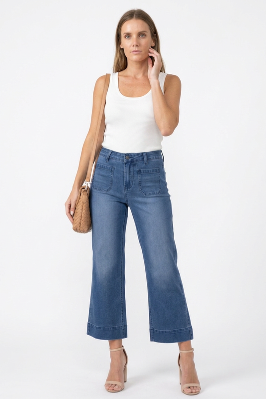Women's High Waist Wide Leg Cropped Jeans