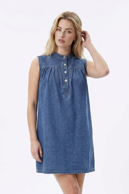 Women's Blue Half-Button Sleeveless Denim Vest