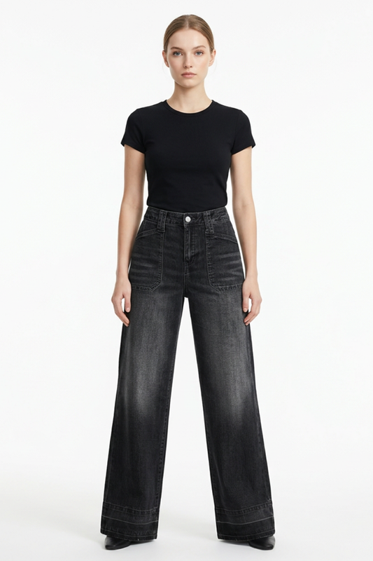Women's Vintage Wash High Waist Wide Leg Jeans