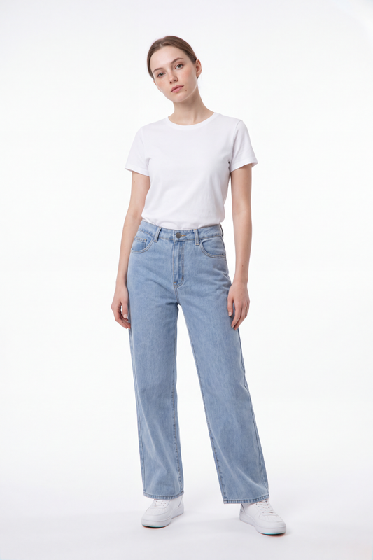 Women's Straight Leg Jeans with Pink Bow Embroidery