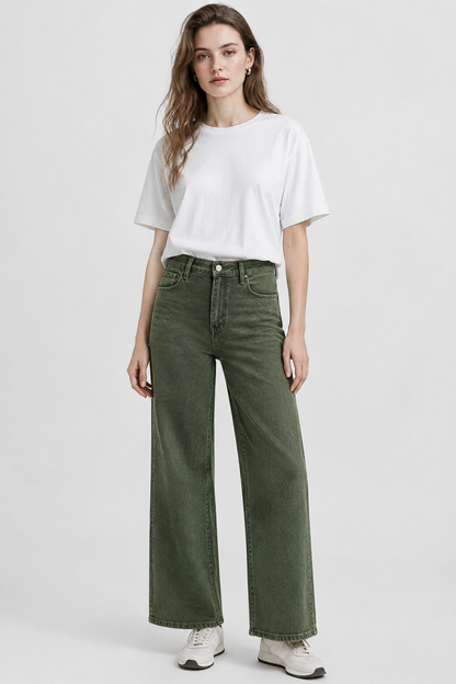 Women's high-waisted stretch loose straight-leg jeans