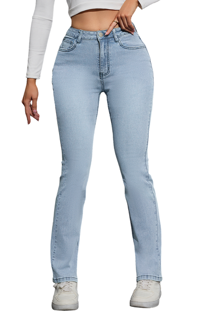 Women's High Waist Slim Straight Jeans