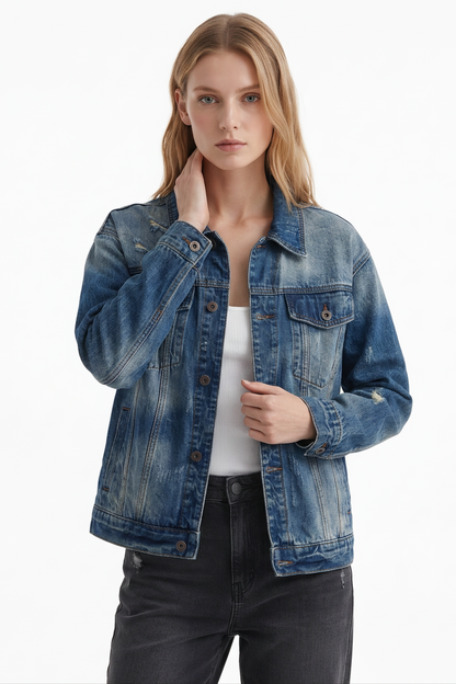 Women's Distressed Wash Denim Jacket