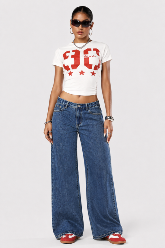 Women's high-waisted heavyweight loose wide-leg jeans