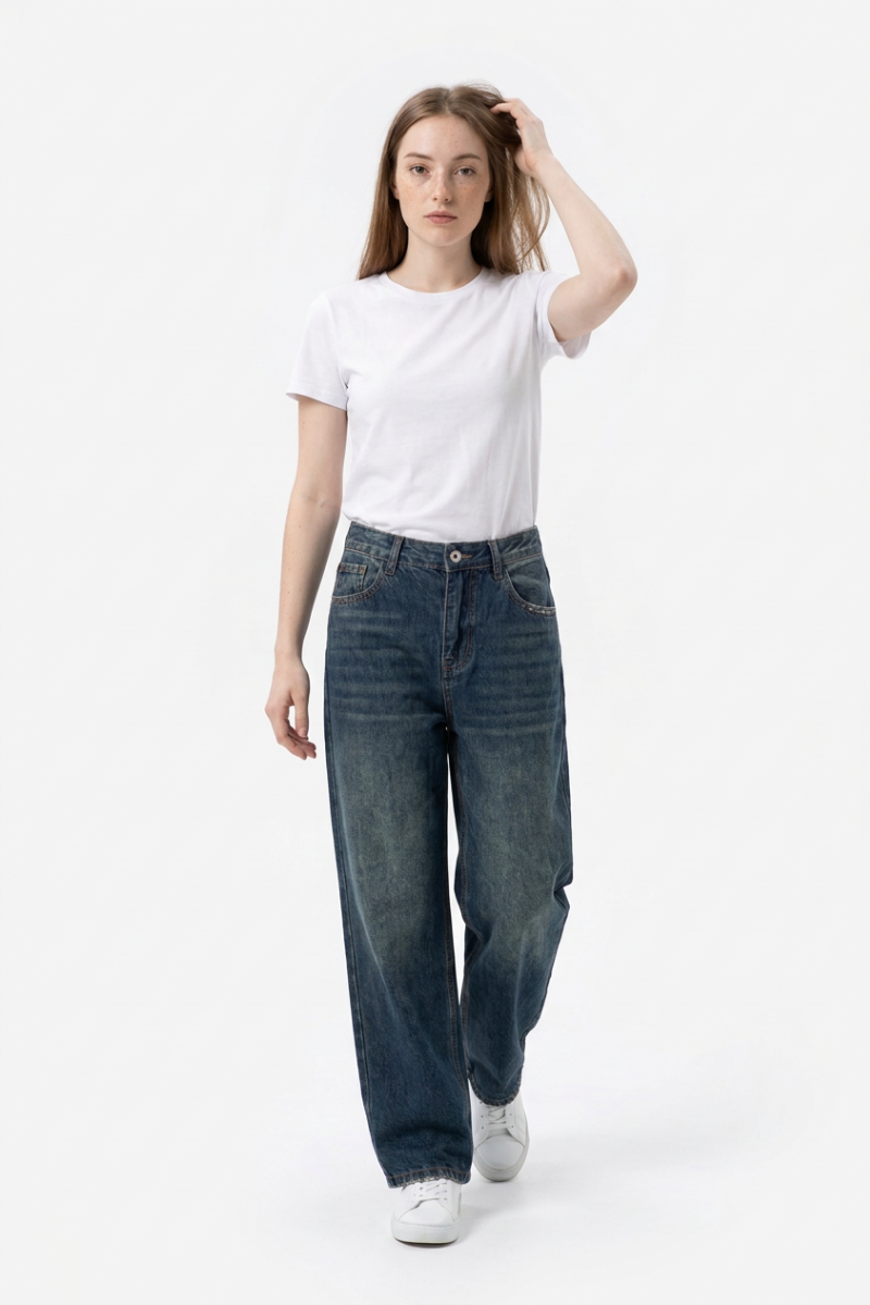 Women's Vintage Wash High Waist Loose Straight Leg Jeans