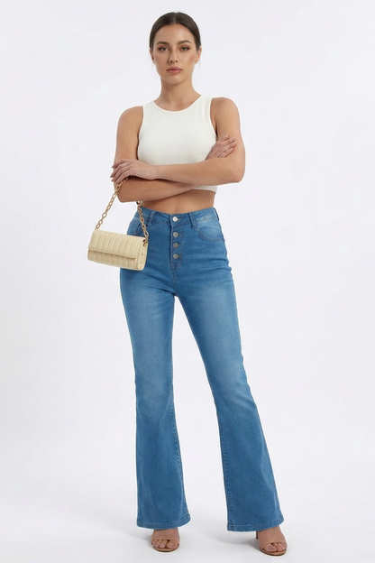 Women's Retro High Waist Wash Slim Fit Flare Jeans