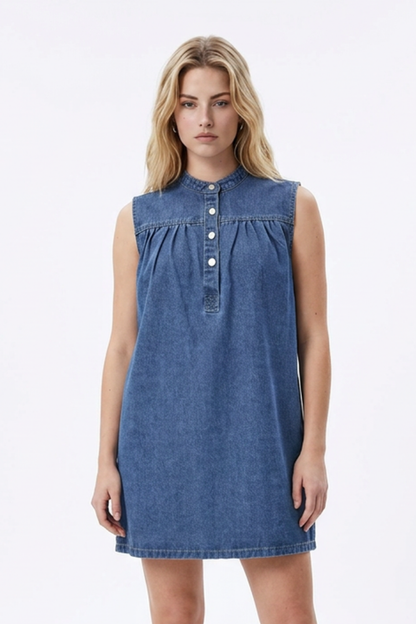 Women's Blue Half-Button Sleeveless Denim Vest