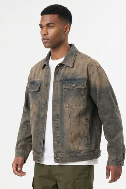Men's Retro Dirty Wash Wasteland Style Denim Jacket