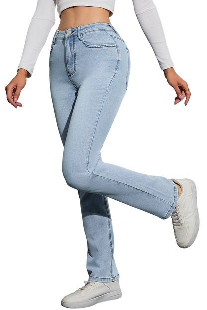 Women's High Waist Slim Straight Jeans