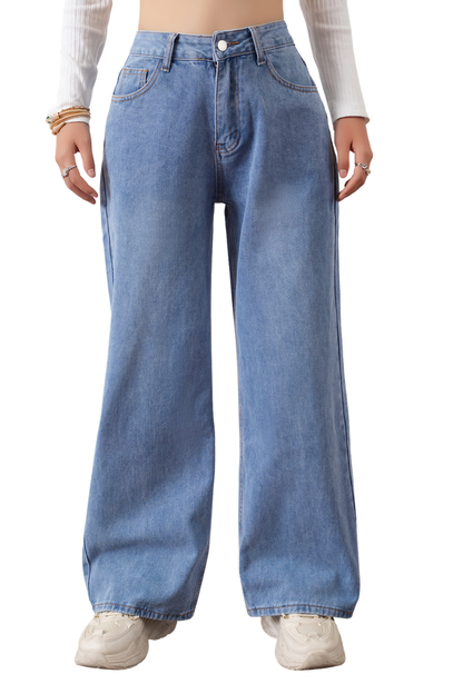 Women's High Waist Baggy Straight Leg Jeans