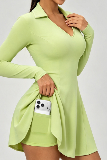 Women's Polo Collared V Neck Dress And Shorts Tennis Set