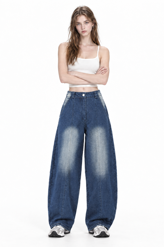 Women's Vintage Washed High Waist Wide Leg Jeans