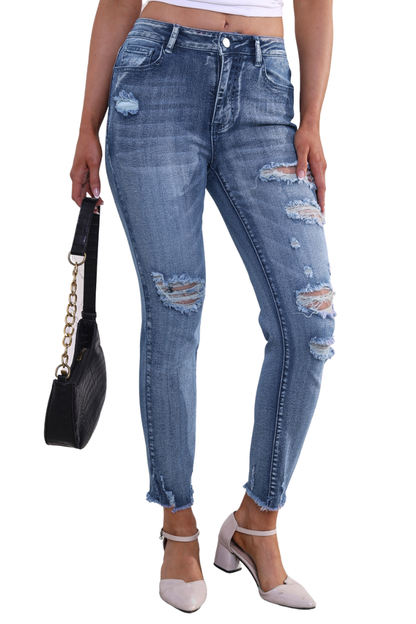 Women's High Waisted Distressed Skinny Jeans