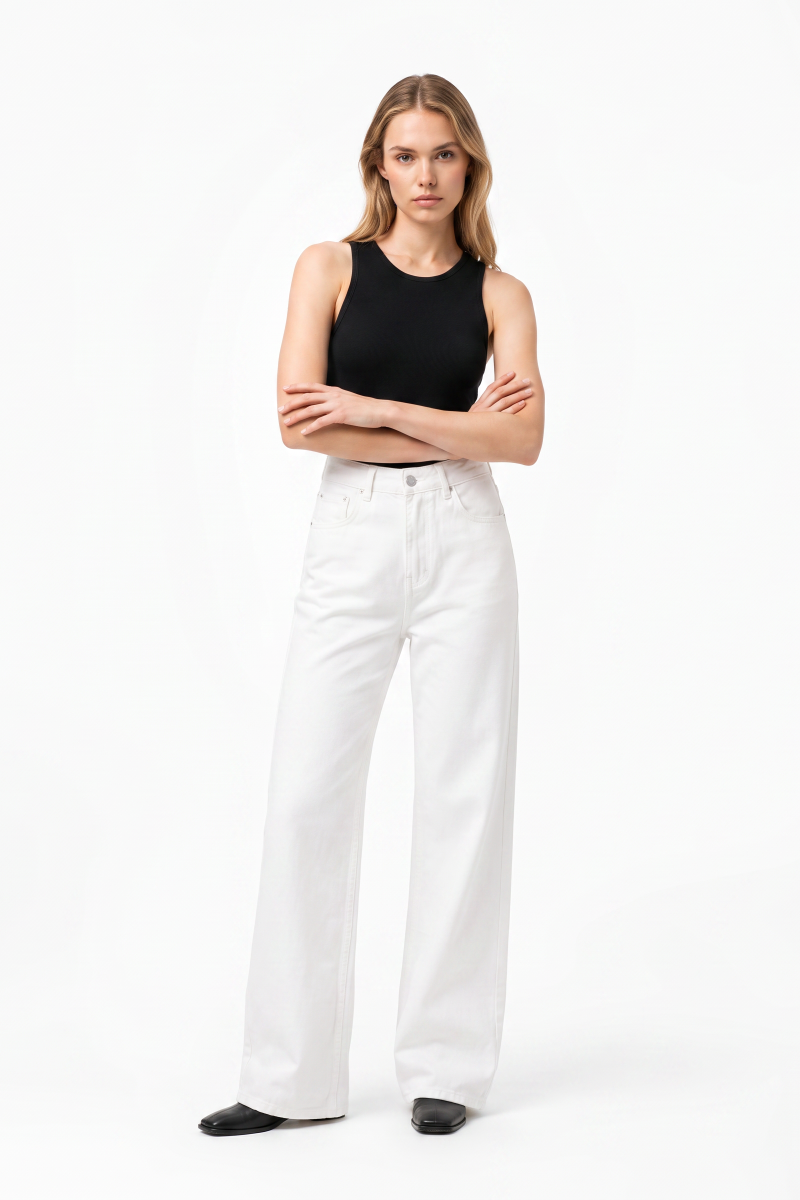 Women's Pure White High Waist Wide Leg Jeans