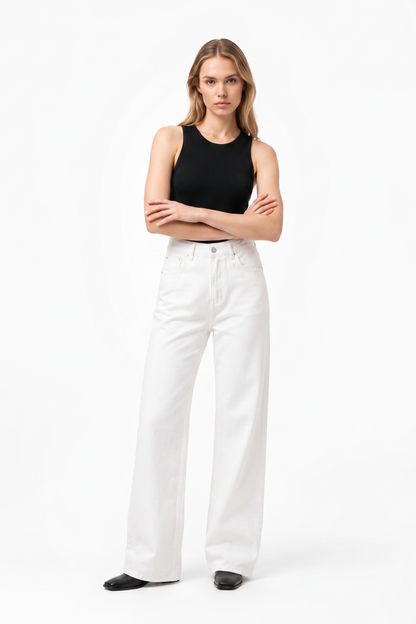 Women's Pure White High Waist Wide Leg Jeans