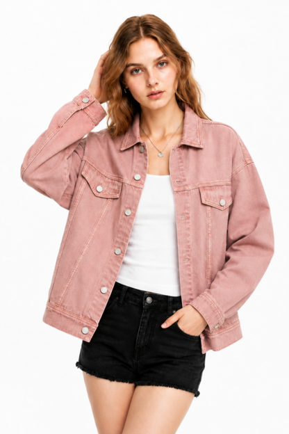 Women's  Oversized Washed Denim Jacket
