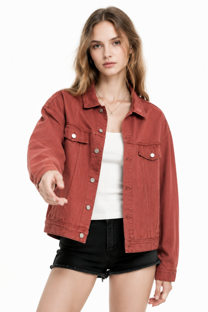 Women's  Oversized Washed Denim Jacket