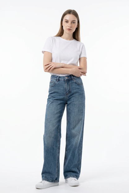 Women's Vintage Wash High Waist Straight Leg Jeans