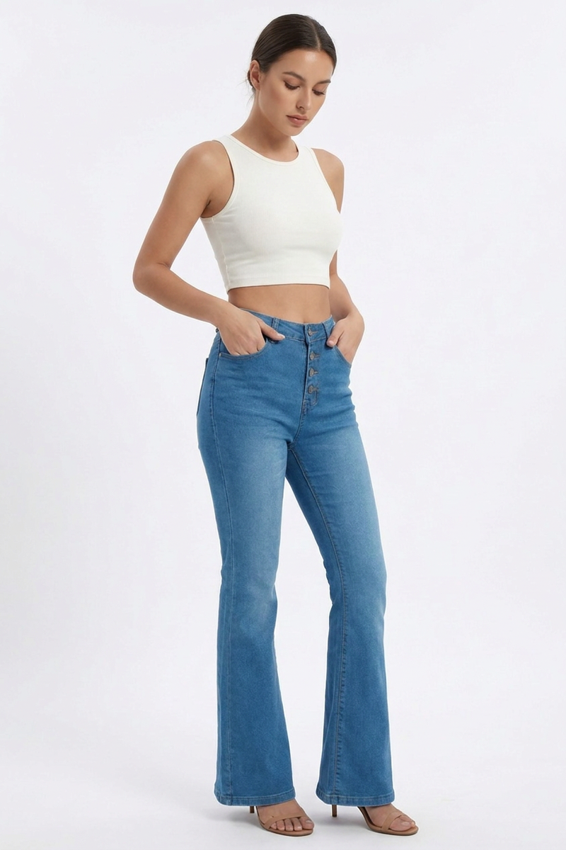 Women's Retro High Waist Wash Slim Fit Flare Jeans