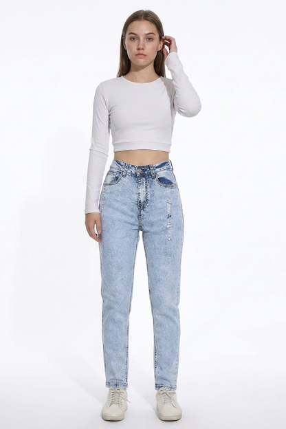 Women's Vintage High Waist Slim Straight Leg Jeans