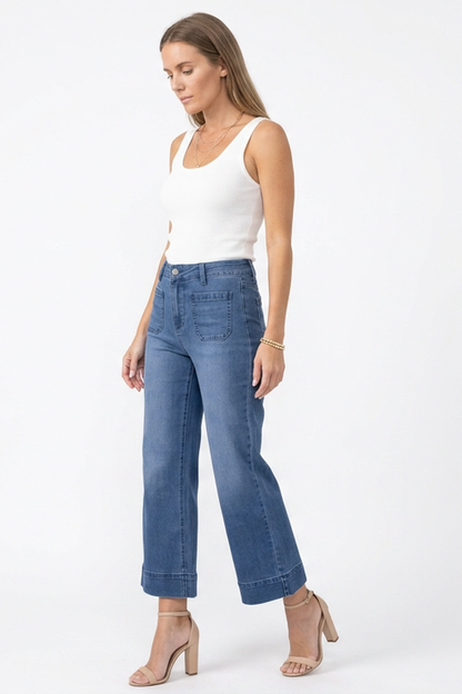 Women's High Waist Wide Leg Cropped Jeans