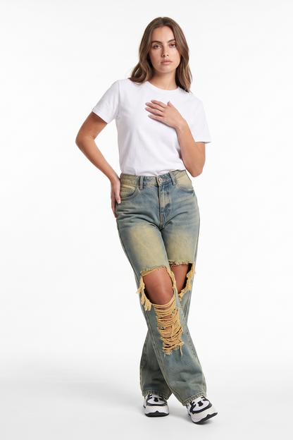 Women's High Waist Wide Leg Ripped Wide Leg Jeans