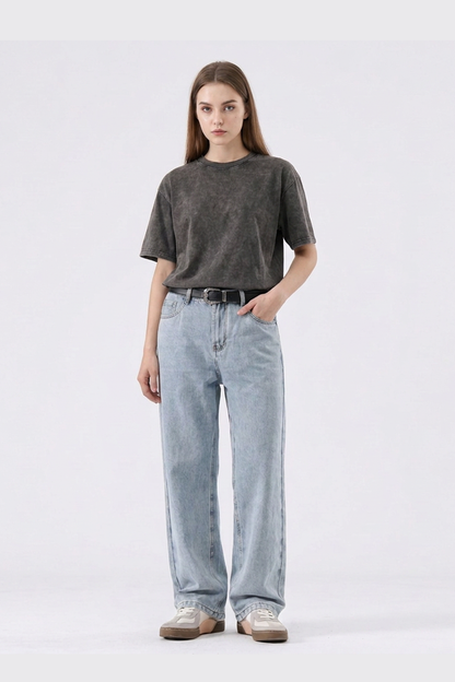 Women's Classic Bleach Wash High Waist Straight Leg Jeans