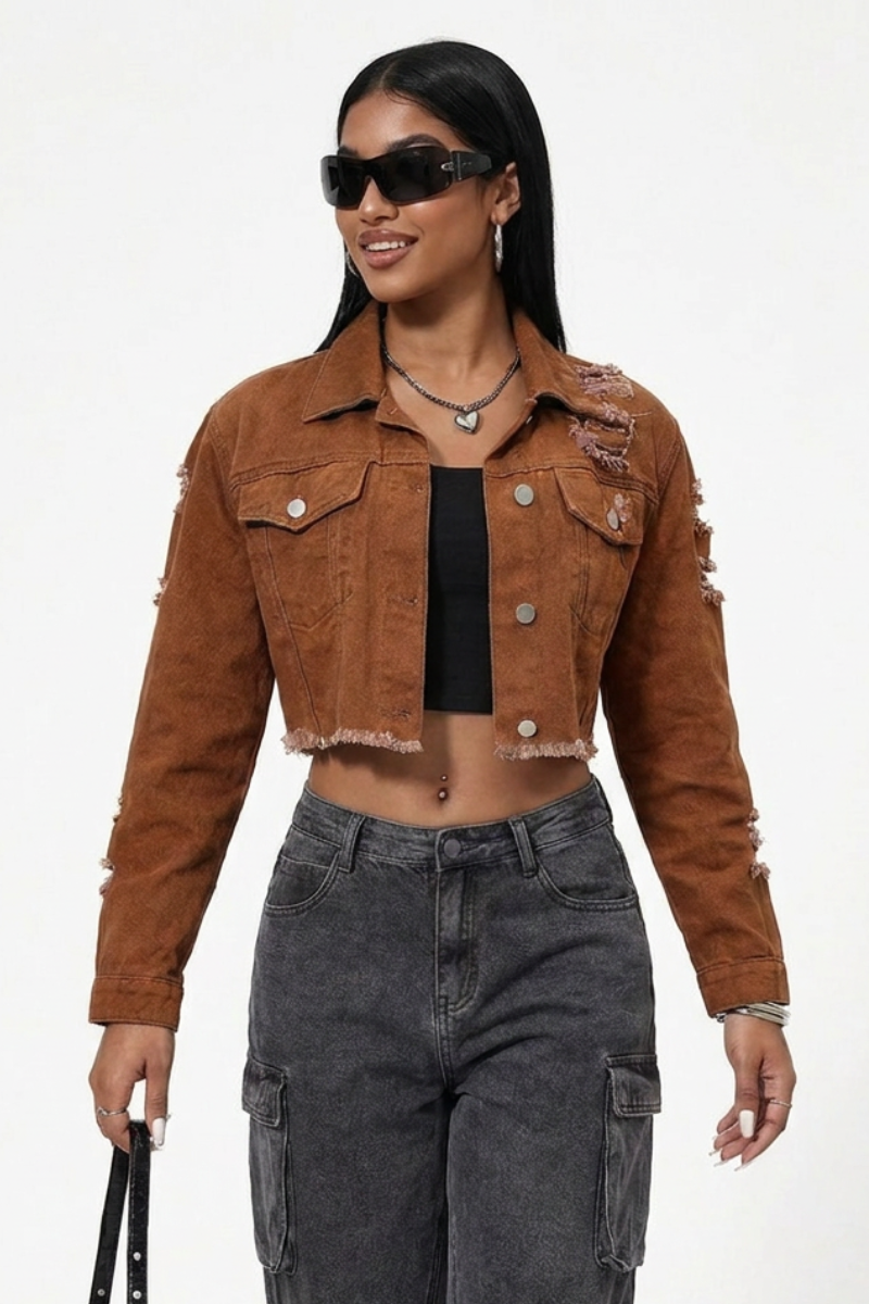 Women's Vintage Wash Cropped Denim Jacket
