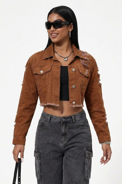 Women's Vintage Wash Cropped Denim Jacket