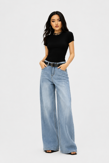 Women's high-waisted loose wide-leg jeans