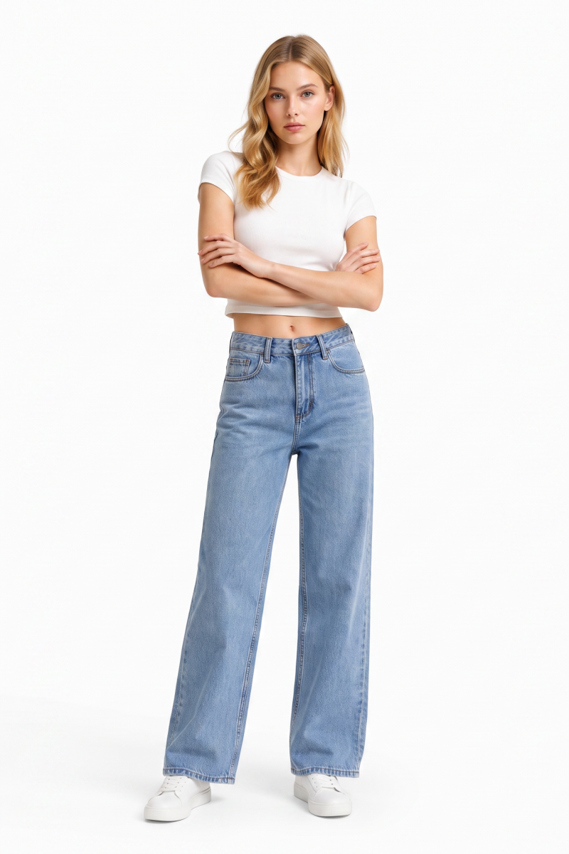 Women's High Waist Washed Straight Leg Jeans
