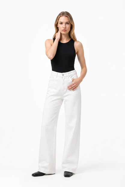Women's Pure White High Waist Wide Leg Jeans