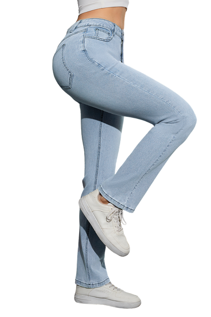 Women's High Waist Slim Straight Jeans